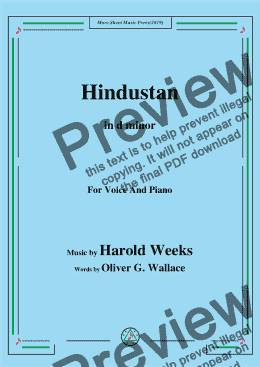 page one of Harold Weeks-Hindustan,in d minor,for Voice and Piano