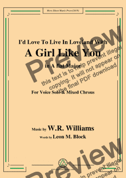 page one of W. R. Williams-I'd Love To Live In Loveland With A Girl Like You,in A flat Major,for Chrous