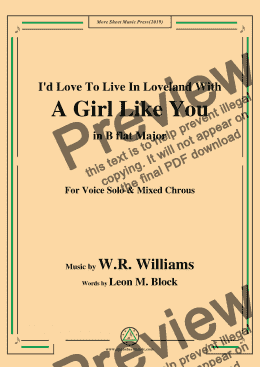 page one of W. R. Williams-I'd Love To Live In Loveland With A Girl Like You,in B flat Major,for Chrous