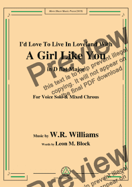 page one of W. R. Williams-I'd Love To Live In Loveland With A Girl Like You,in D flat Major,for Chrous