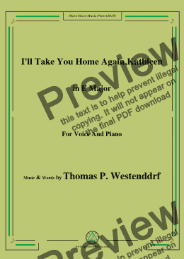 page one of Thomas P. Westenddrf-I'll Take You Home Again,Kathleen,in E Major,for Voice&Pno