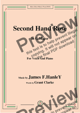 page one of James F. Hanley-Second Hand Rose,in G Major,for Voice and Piano