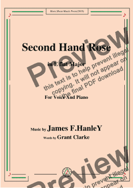 page one of James F. Hanley-Second Hand Rose,in E flat Major,for Voice and Piano