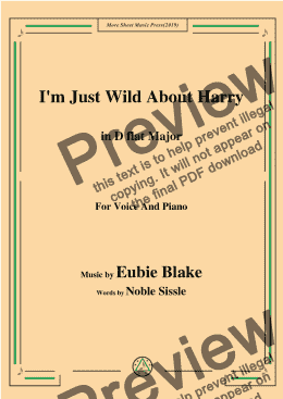 page one of Eubie Blake-I'm Just Wild About Harry,in D flat Major,for Voice and Piano