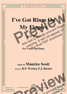 page one of Maurice Scott-I've Got Rings On My Fingers,in G Major,for Voice and Piano