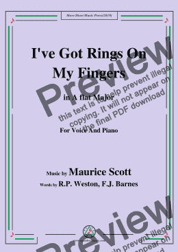 page one of Maurice Scott-I've Got Rings On My Fingers,in A flat Major,for Voice and Piano