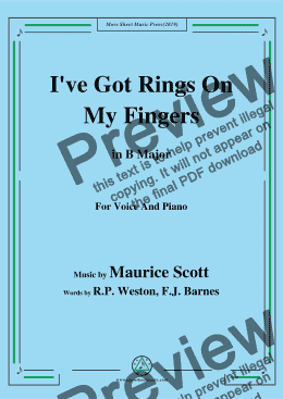 page one of Maurice Scott-I've Got Rings On My Fingers,in B Major,for Voice and Piano