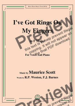 page one of Maurice Scott-I've Got Rings On My Fingers,in F Major,for Voice and Piano