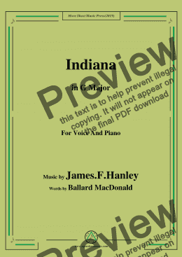 page one of James F. Hanley-Indiana,in G Major,for Voice and Piano