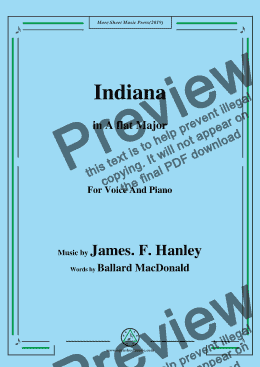 page one of James F. Hanley-Indiana,in A flat Major,for Voice and Piano