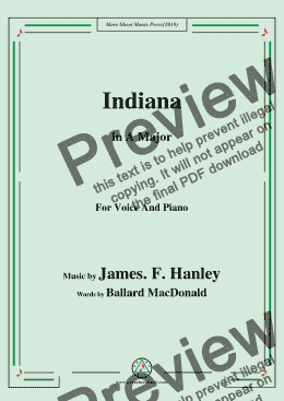 page one of James F. Hanley-Indiana,in A Major,for Voice and Piano