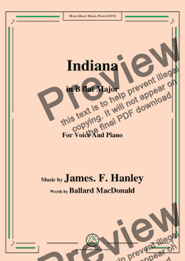 page one of James F. Hanley-Indiana,in B flat Major,for Voice and Piano