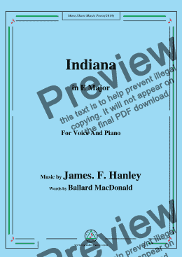 page one of James F. Hanley-Indiana,in E Major,for Voice and Piano