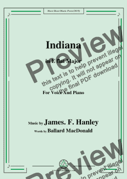 page one of James F. Hanley-Indiana,in E flat Major,for Voice and Piano