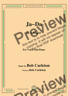 page one of Bob Carleton-Ja-Da,in A Major,for Voice and Piano