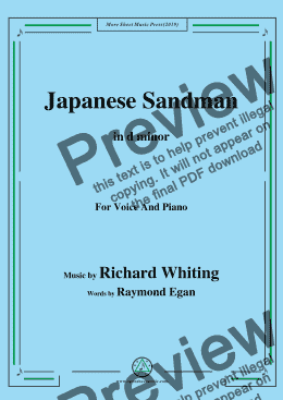 page one of Richard Whiting-Japanese Sandman,in d minor,for Voice and Piano