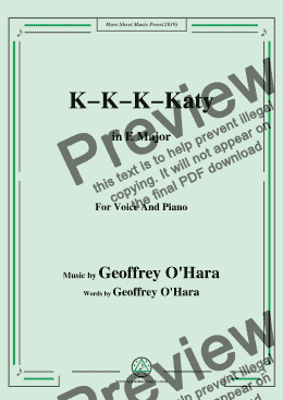 page one of Geoffrey O'Hara-K-K-K-Katy,in E Major,for Voice and Piano