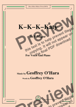 page one of Geoffrey O'Hara-K-K-K-Katy,in F Major,for Voice and Piano