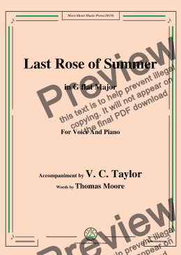 page one of V. C. Taylor-The Last Rose of Summer,in G flat Major,for Voice and Piano