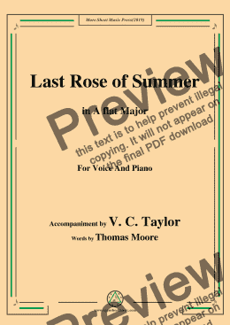 page one of V. C. Taylor-The Last Rose of Summer,in A flat Major,for Voice and Piano