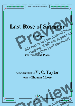 page one of V. C. Taylor-The Last Rose of Summer,in E Major,for Voice and Piano