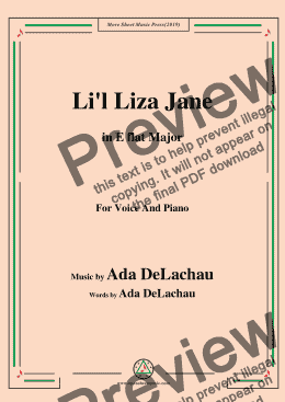 page one of Ada DeLachau-Li'l Liza Jane,in E flat Major,for Voice and Piano