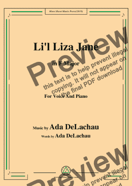 page one of Ada DeLachau-Li'l Liza Jane,in F Major,for Voice and Piano