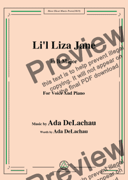 page one of Ada DeLachau-Li'l Liza Jane,in B Major,for Voice and Piano