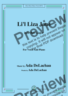 page one of Ada DeLachau-Li'l Liza Jane,in D flat Major,for Voice and Piano