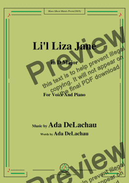 page one of Ada DeLachau-Li'l Liza Jane,in D Major,for Voice and Piano