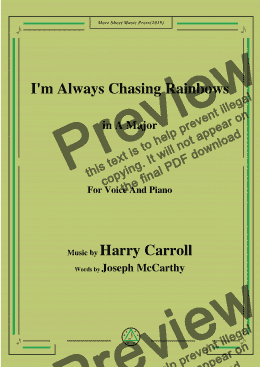 page one of Harry Carroll-I'm Always Chasing Rainbows,in A Major,forVoice and Piano