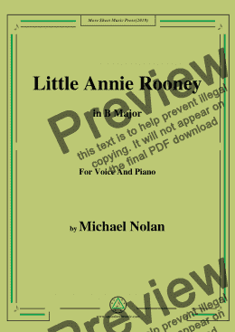 page one of Michael Nolan-Little Annie Rooney,in B Major,for Voice and Piano