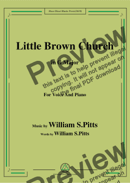 page one of William S. Pitts-Little Brown Church,in G Major,for Voice and Piano