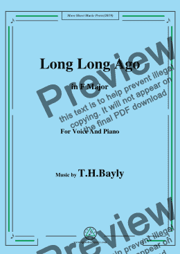 page one of T. H. Bayly-Long Long Ago,in F Major,for Voice and Piano