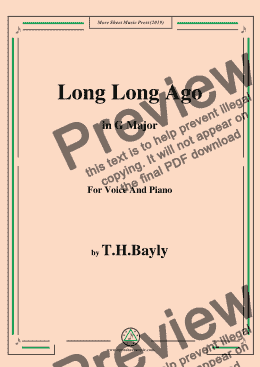 page one of T. H. Bayly-Long Long Ago,in G Major,for Voice and Piano