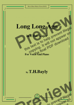 page one of T. H. Bayly-Long Long Ago,in E flat Major,for Voice and Piano