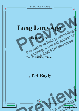 page one of T. H. Bayly-Long Long Ago,in D Major,for Voice and Piano