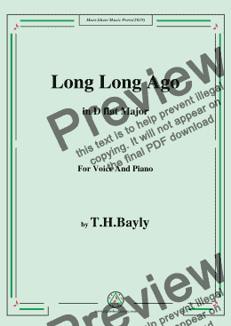 page one of T. H. Bayly-Long Long Ago,in D flat Major,for Voice and Piano