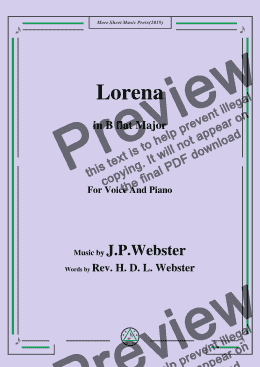 page one of J. P. Webster-Lorena,in B flat Major,for Voice and Piano