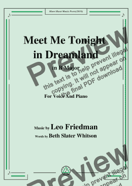 page one of Leo Friedman-Meet Me Tonight in Dreamland,in B Major,for Voice&Pno