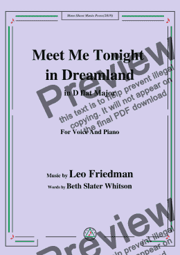 page one of Leo Friedman-Meet Me Tonight in Dreamland,in D flat Major,for Voice&Pno