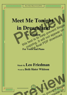 page one of Leo Friedman-Meet Me Tonight in Dreamland,in A Major,for Voice&Pno