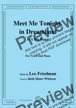 page one of Leo Friedman-Meet Me Tonight in Dreamland,in A flat Major,for Voice&Pno