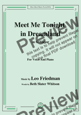 page one of Leo Friedman-Meet Me Tonight in Dreamland,in G Major,for Voice&Pno