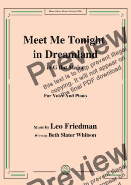 page one of Leo Friedman-Meet Me Tonight in Dreamland,in G flat Major,for Voice&Pno