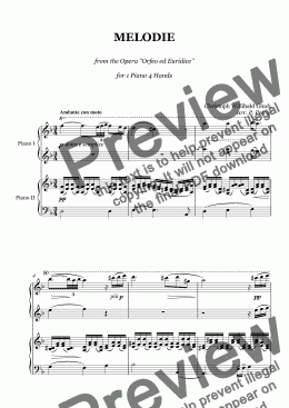 page one of Gluck - MELODY from the Opera "Orfeo ed Euridice'' - 1 piano 4 hands