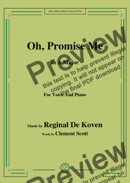 page one of Reginal De Koven-Oh,Promise Me,in A Major,for Voice and Piano