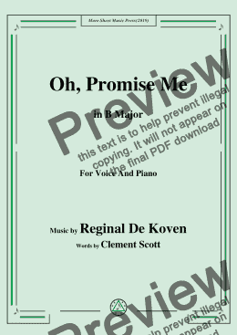 page one of Reginal De Koven-Oh,Promise Me,in B Major,for Voice and Piano