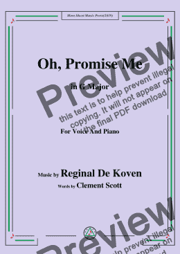 page one of Reginal De Koven-Oh,Promise Me,in G Major,for Voice and Piano