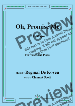 page one of Reginal De Koven-Oh,Promise Me,in E Major,for Voice and Piano